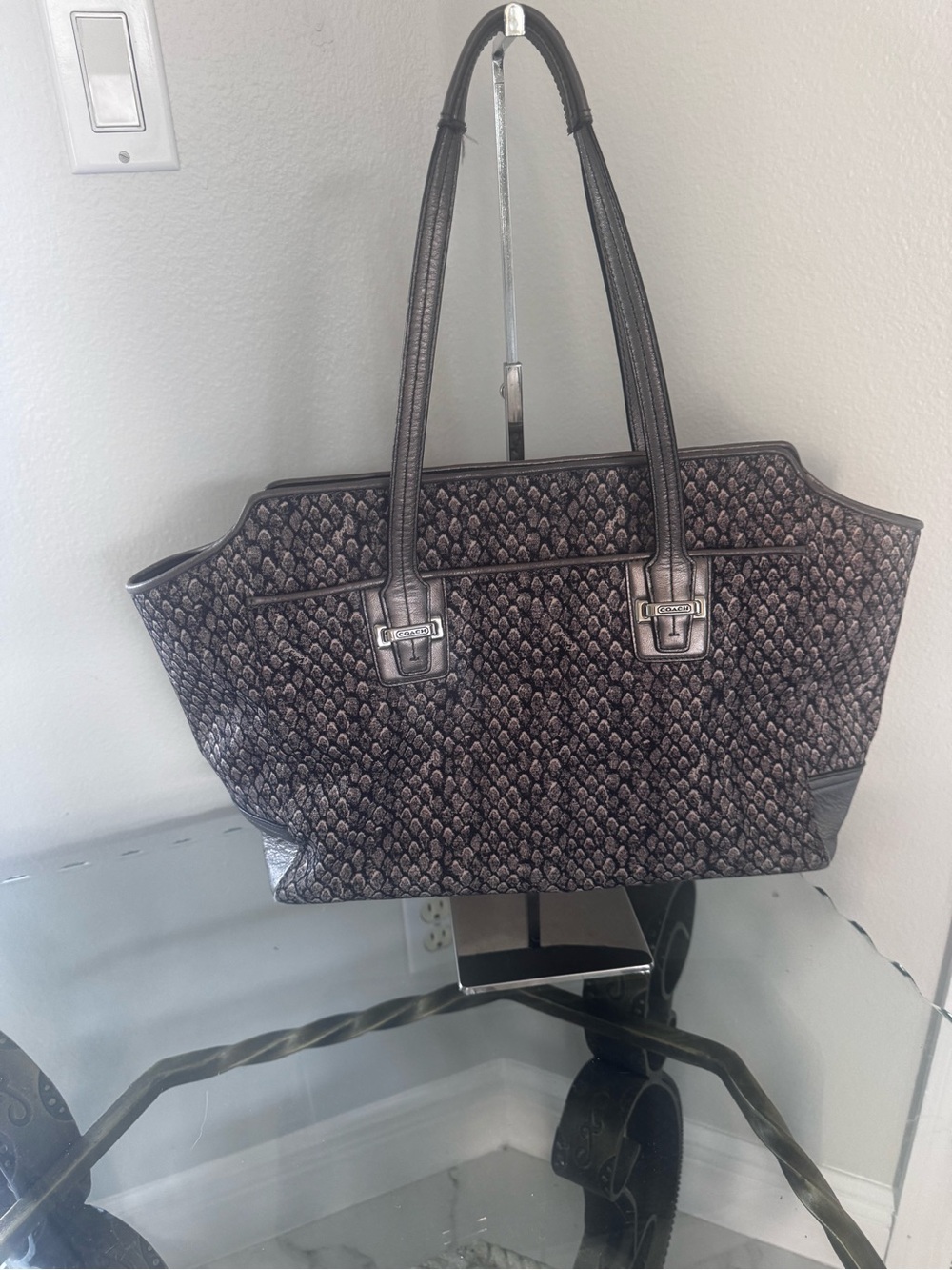 COACH Taylor Snake Print Alexis Carryall Brown and Gray Handbag NWOT.